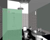 Art Deco stílusban berendezett családi ház fürdőszoba látványterve